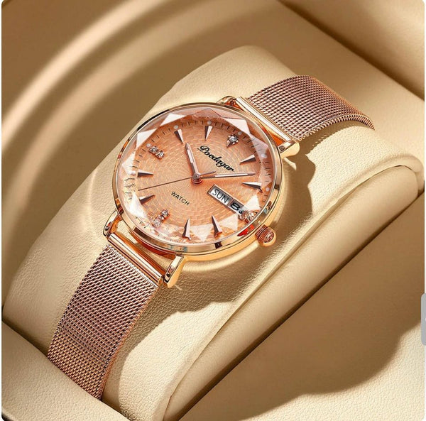 POEDAGAR Women Watches Luxury Rose Gold Mesh Wristwatch