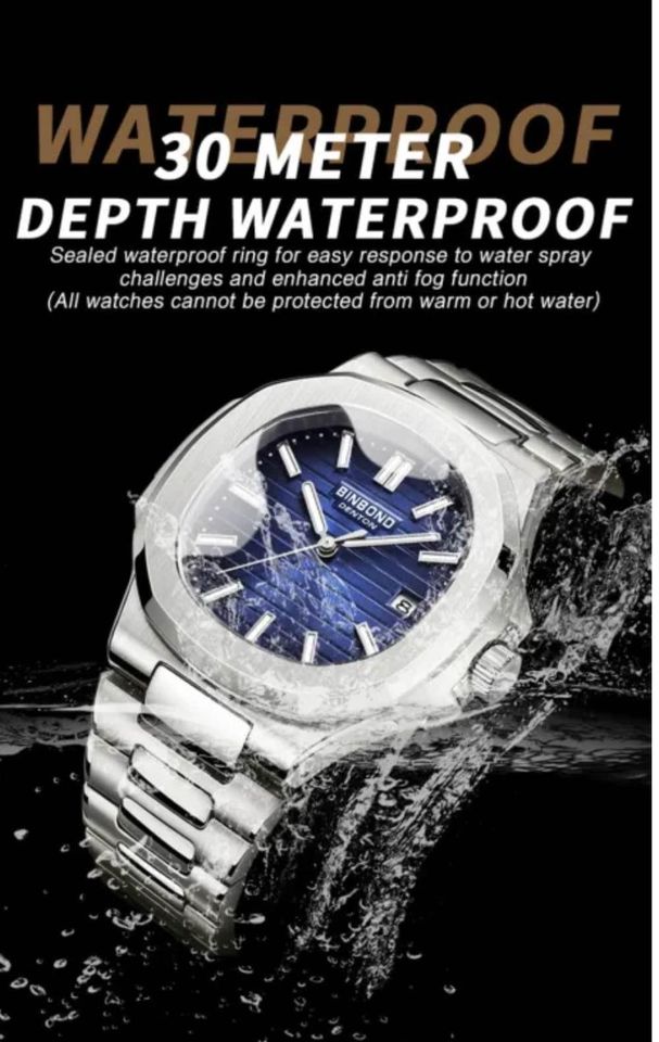 BINBOND Men's Watch Vintage Men's Wrist Watch Men's Calendar Luminous Waterproof Square Watch