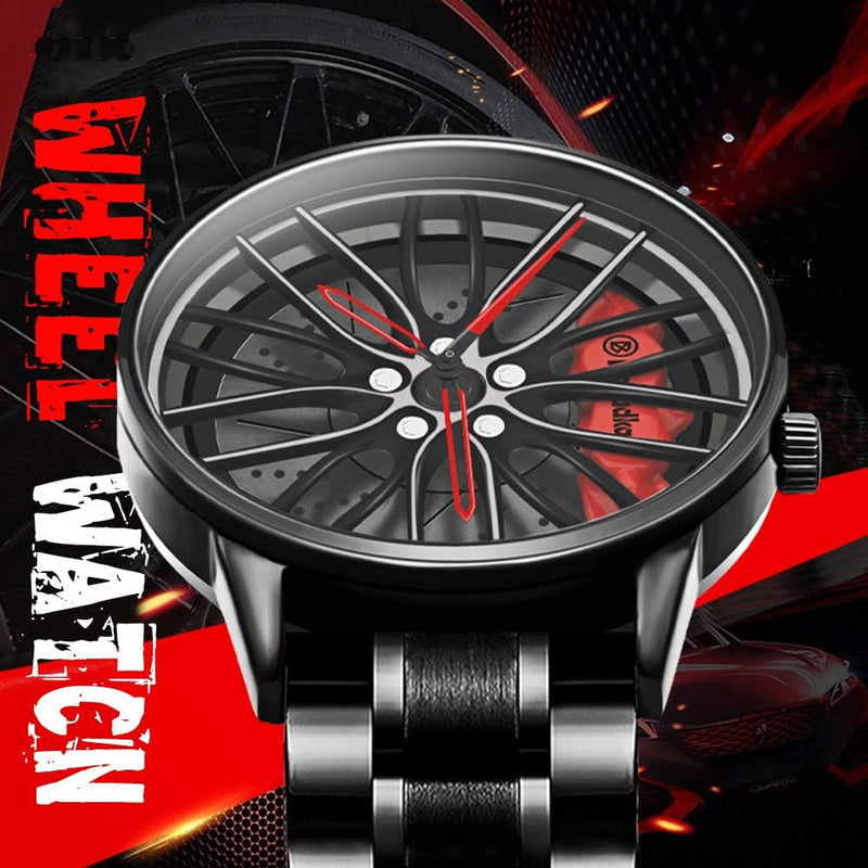 Car Wheel Watch 3D Hollow Dial Stainless Steel Band
