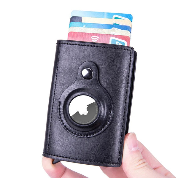 Leather Airtag Wallet Men pop up Card Holder Leather Wallet