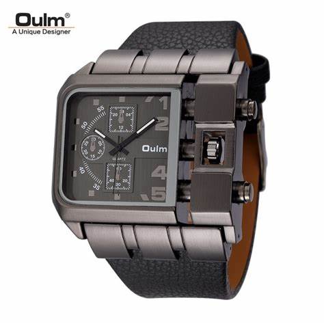 OULM Luxury Quartz Watch Men Square Dial Leather Band Watches Male Antique Wristwatch