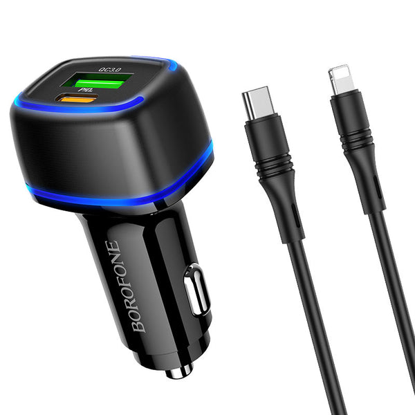 Mercury dual port PD20W+QC3.0 ambient light car charger set(Type-C to Type-C)
