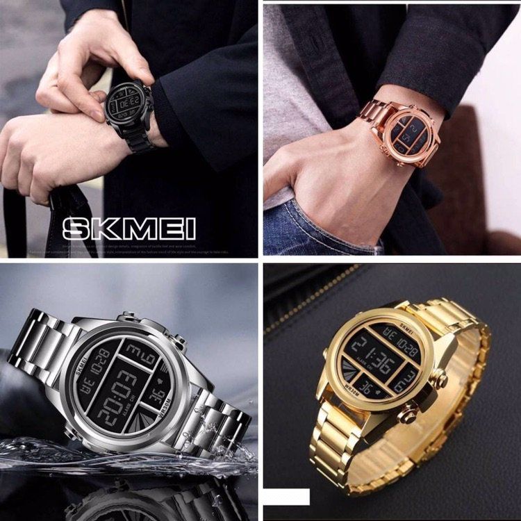 SKMEI Brand 1448 Luxury Fashion Men/Male Digital Wristwatch 30M Waterproof Stainless Steel band Sport