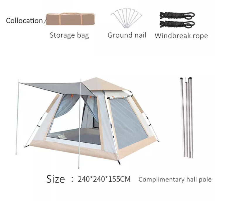 3-4 person glamping waterproof windproof automatic canvas outdoor camping tent