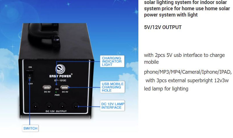 Portable Solar Power System(220V) for Lighting 12V 12AH Solar Panel Charging Home use with lights