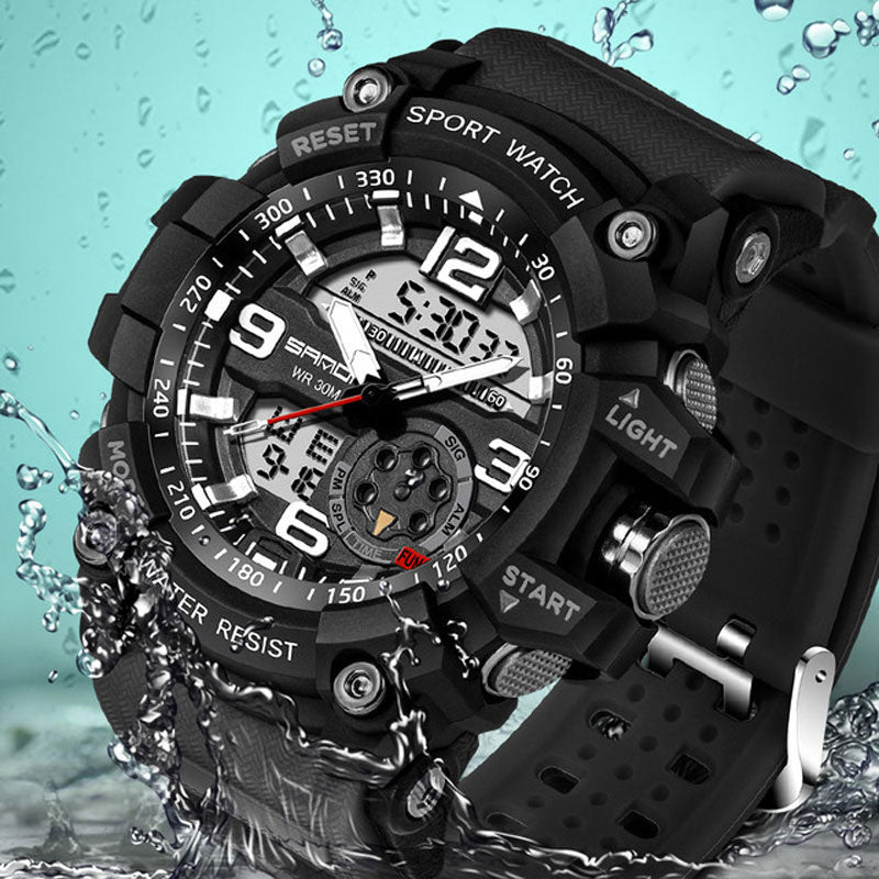 SANDA unique Black gents digital watch plastic strap Waterproof Luminous display Casual watch