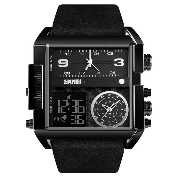Luxury 3 Time Zone High Quality Watch-Black