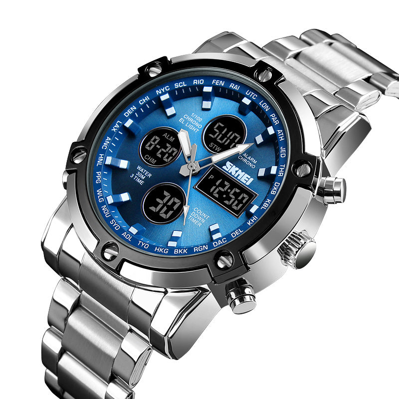 Digital  Men Fashion Quartz Luxury Stainless Steel Strap Watch