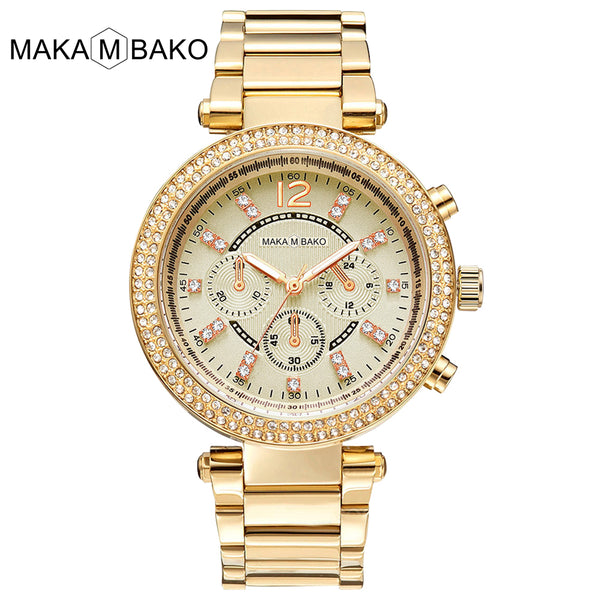 Rose Gold Top Brand MAKABAKO Women Classic Business Fashion Casual 3Bar Waterproof Watch