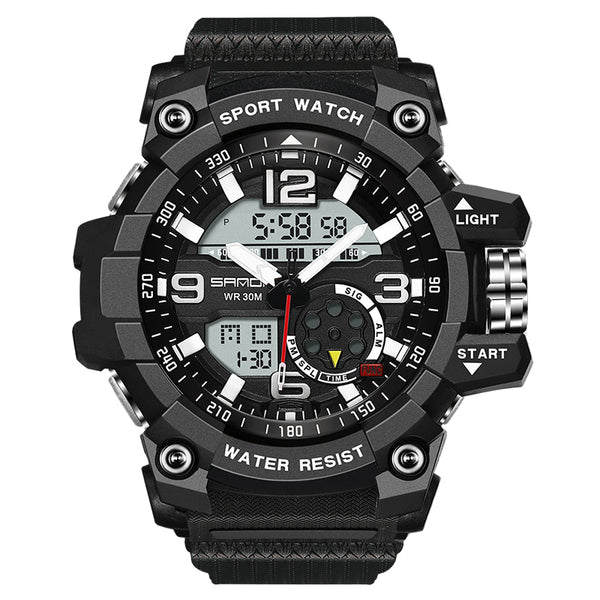 SANDA unique Black gents digital watch plastic strap Waterproof Luminous display Casual watch