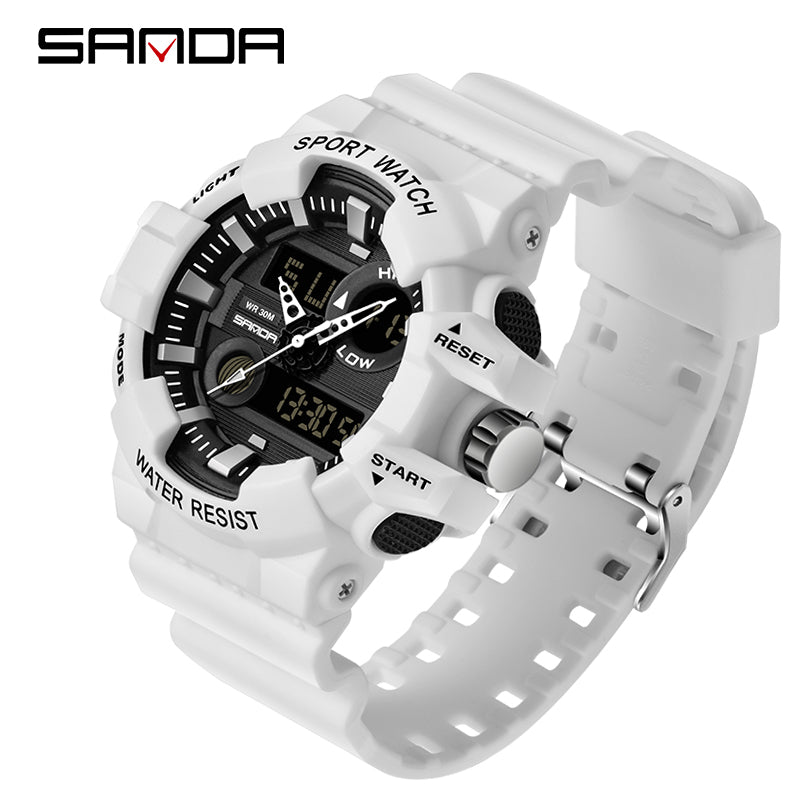 SANDA  digital rubber strap water resist watch- White