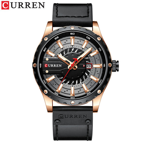 CURREN 8374 Top Brand Luxury Fashion Casual Sport Watches Black Military Leather
