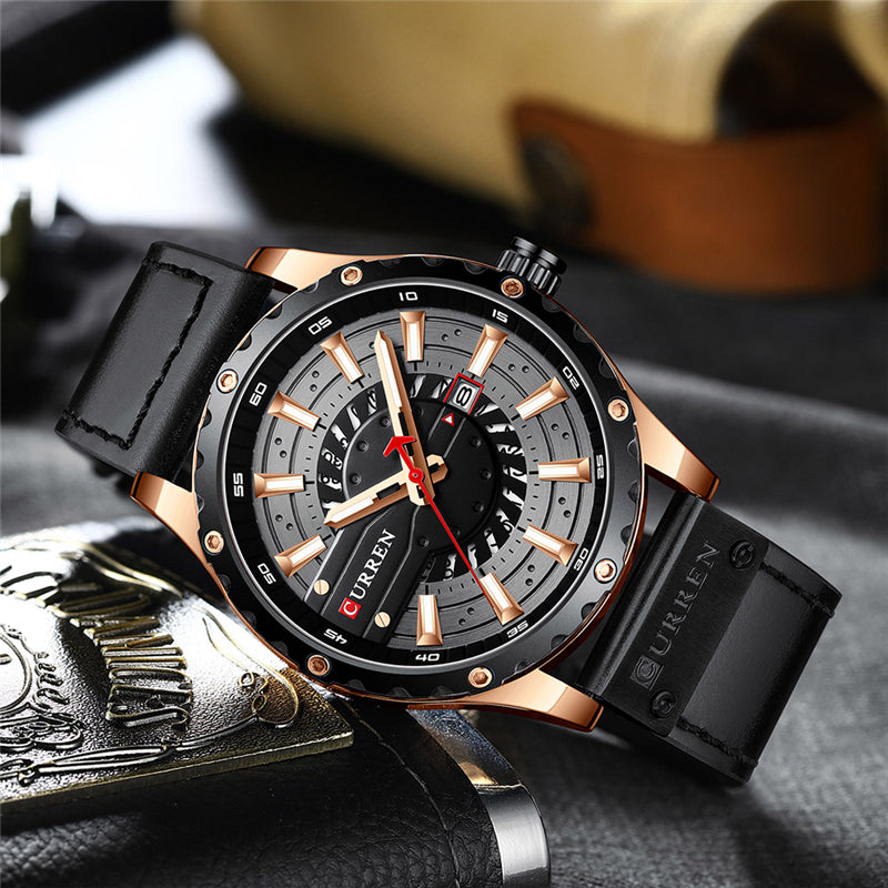 CURREN 8374 Top Brand Luxury Fashion Casual Sport Watches Black Military Leather
