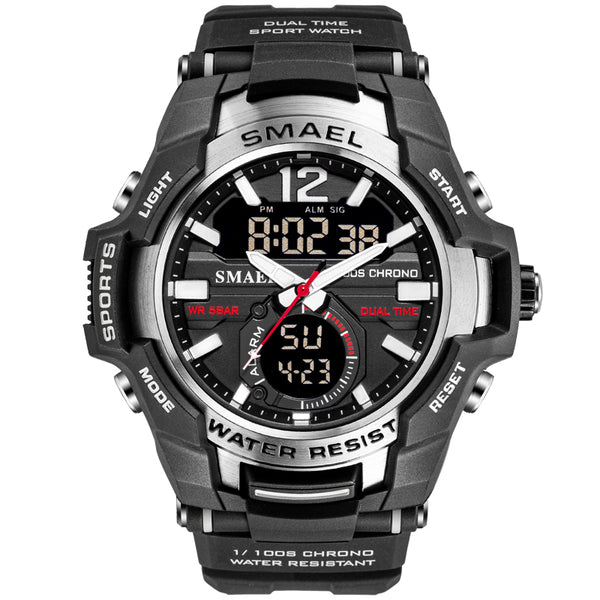 SMAEL  Boys digital timepiece rubber band water resist  double display  watch- Black