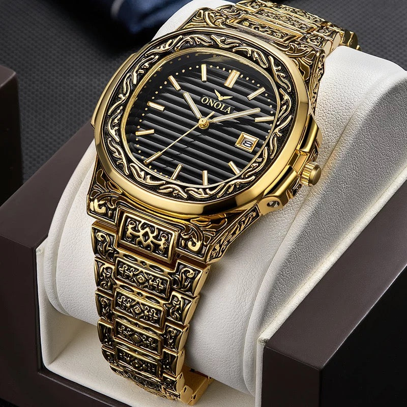 Fashion quartz Brand ONOLA luxury  stainless steel gold watch mens