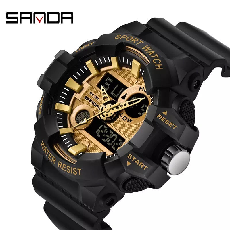 SANDA world black-yellow man digital watch clear Rubber strap water resist Calendar Chrono character explorer watch set