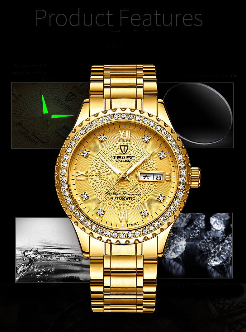 TEVISE T807B Men Luxury Wrist Watch Waterproof Automatic Watch Men with Leather Box