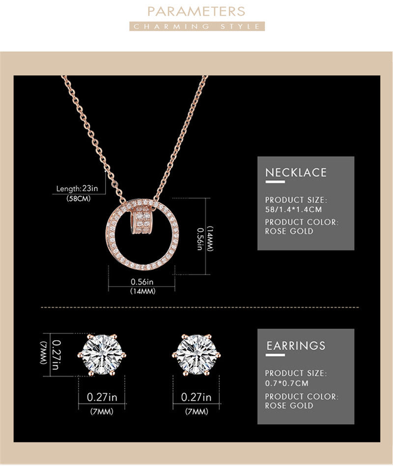 Top Brand Women Luxury Rose Gold Watch Earrings Necklace Set