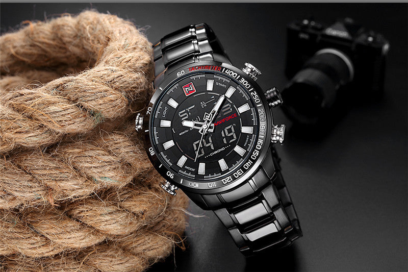 NAVIFORCE black fashion  Mens quartz watch best dual display Waterproof  sports wristwatch