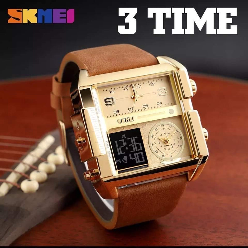 Luxury 3 Time Zone High Quality Watch-Gold