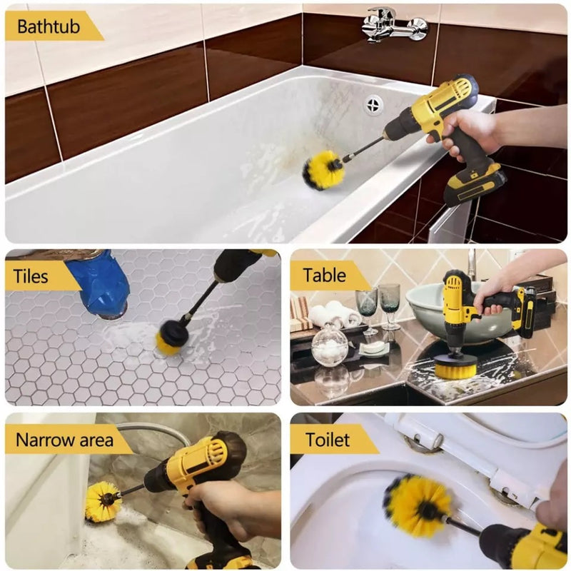 2/3.5/4/5'' Brush Attachment Set Power Scrubber Brush Bathroom Cleaning Kit with Extender Kitchen Cleaning Tools 5 Set( Drill not included)