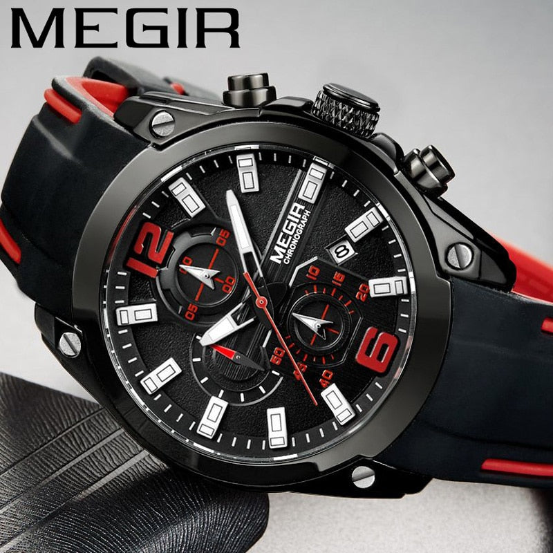 MEGIR Watch Men Waterproof  Military Luxury Sport Wristwatch Black