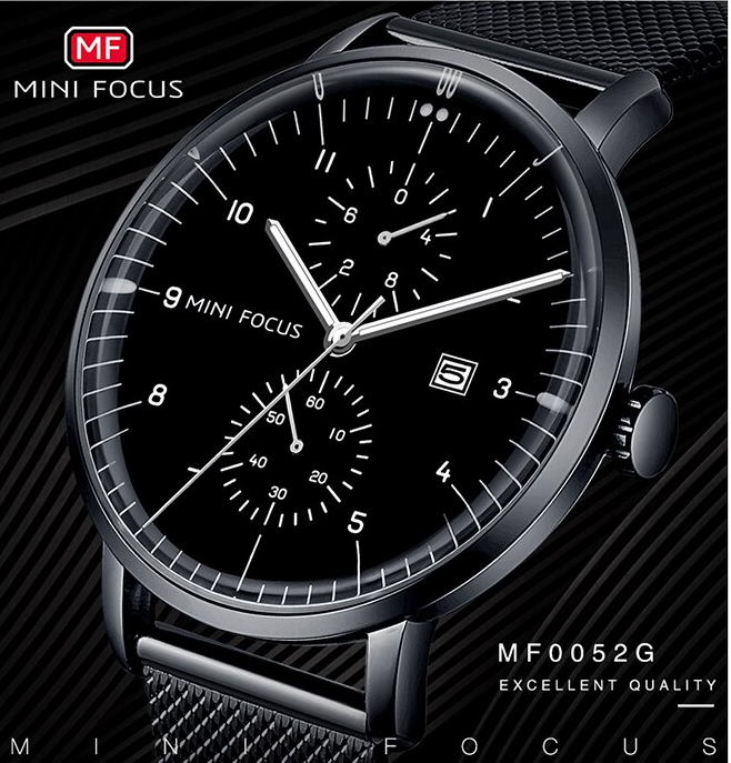 Luxury watch Men  Brand  MINI FOCUS Quartz Crystal Fashion black