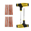 Tyre Puncture Repair Kit with Emergency Brown Puncher Seal Strips (T-Handle Plugger + Rubber Solution + 10 Seal Strips)