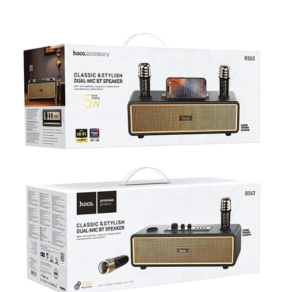 Classic Stylish Bluetooth Speaker w/ 2 Wireless Microphone, Phone Holder (BS63)