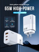 65W GaN Ultra Fast Charger w/ 2 USB-C & USB-A (AU7)
