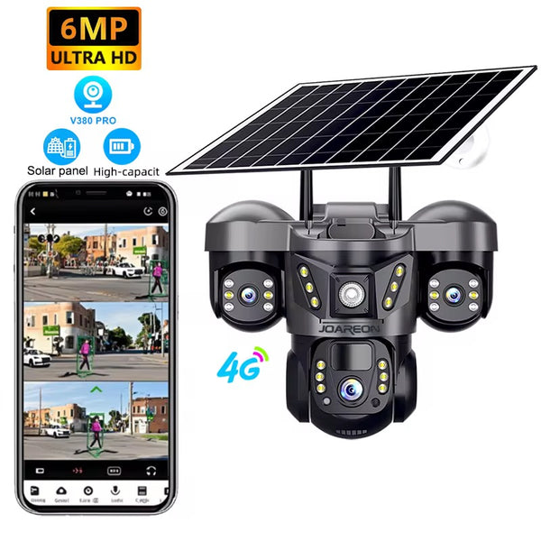 V380 Pro Triple Lens Solar 4G SIM Camera  6MP