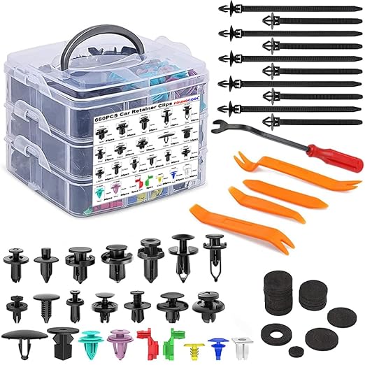 680 +45 Pcs Car Retainer Auto Fasteners Push Trim Plastic Clips Rivet Bumper Kit