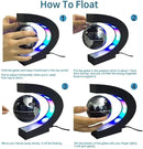 Floating Globe with LED Lights C Shape Magnetic Levitation Floating Globe World Map for Desk Decoration (Black-Silver)