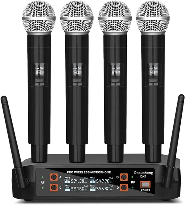 DX4 Wireless Microphone, Professional 4 Channels Karaoke Handheld System for Home Karaoke, Meeting, Party,