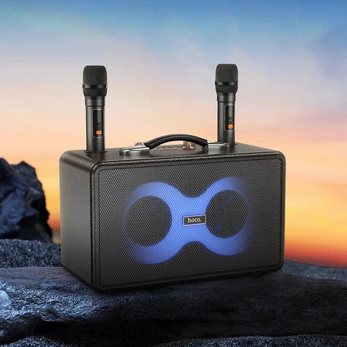 40W Peak Power Bluetooth Speaker w/ 2 Wireless Microphone, RGB Light (HA8)