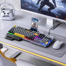 Ergonomic Wired Gaming Keyboard with RGB Rainbow Light, 6-Key Anti-Ghosting, Integrated Wrist Rest (GM702)