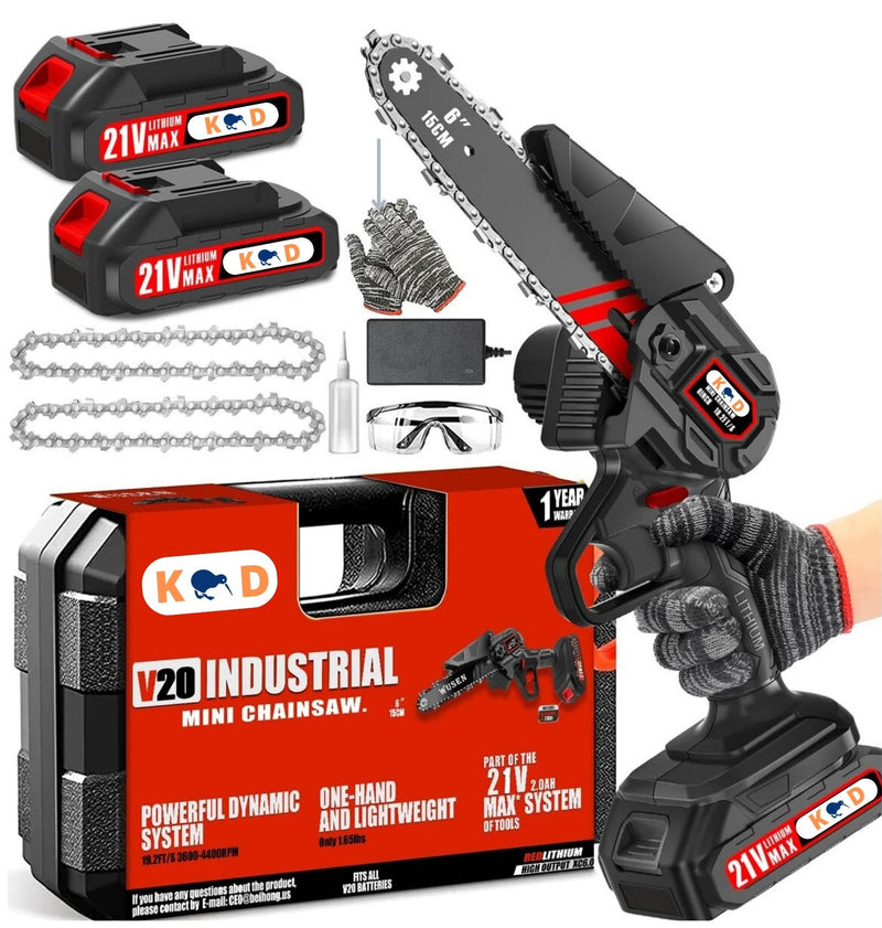 KD Mini Chainsaw Cordless, 6 Inch Electric Chainsaw (2 Batteries)