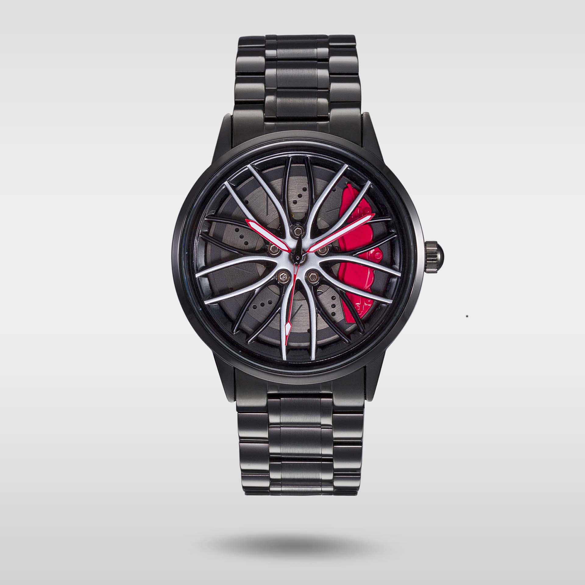 Car Wheel Watch 3D rotating Hollow Dial Stainless Steel Band
