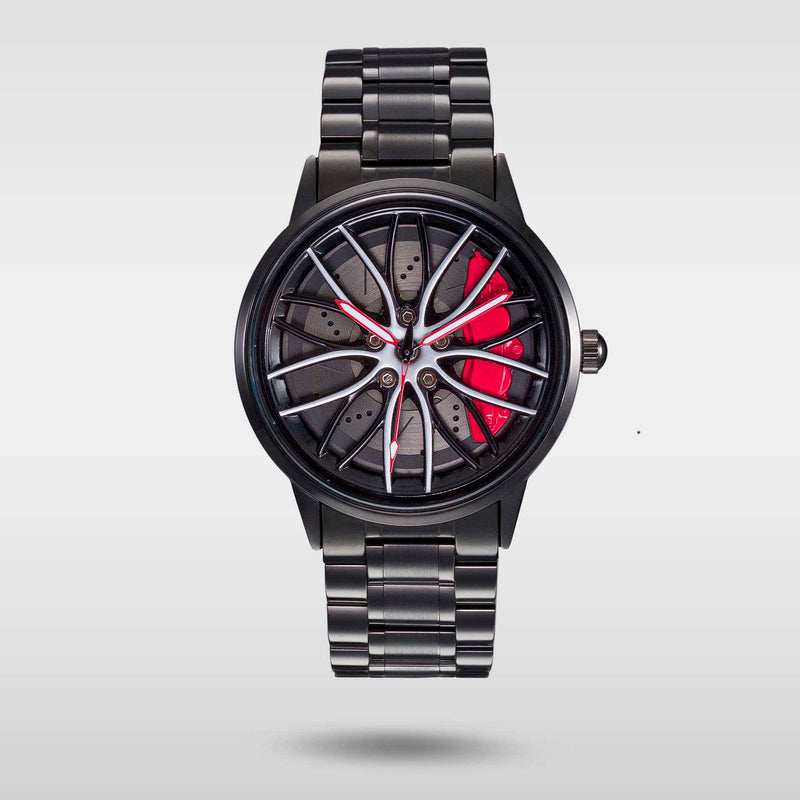 Car Wheel Watch 3D rotating  Hollow Dial Stainless Steel Band