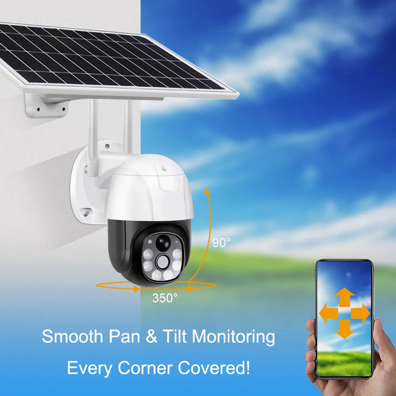 Full Color Outdoor 2MP Panel Waterproof Surveillance WiFi PTZ V380pro Security Solar Camera