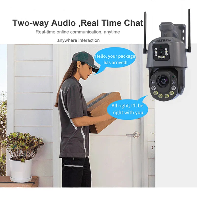 Dual Lens Audio Alarming Outdoor Waterproof Network Camera 6k icsee 36x Zooming Wireless WIFI CCTV Camera