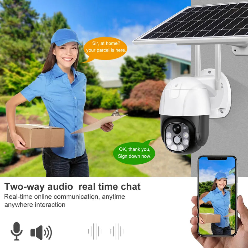 Full Color Outdoor 2MP Panel Waterproof Surveillance WiFi PTZ V380pro Security Solar Camera