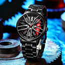 Car Wheel Watch 3D rotating  Hollow Dial Stainless Steel Band