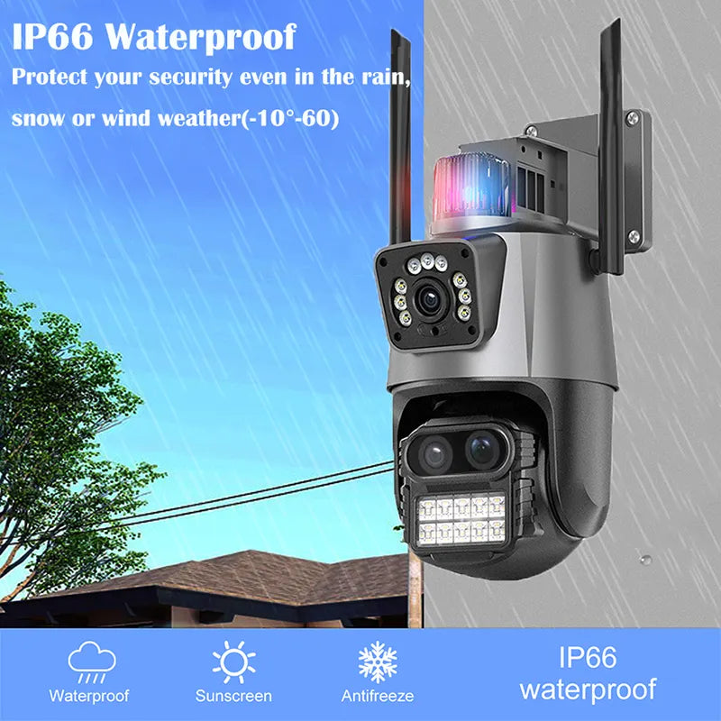 FULL Color 4K 8mp Three lens Dual Screen WIFI PTZ Auto Tracking outdoor Security IP 8X Zoom camera Surveillance CCTV iCSee