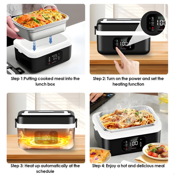 Cordless Electric Lunch Box for Adults, 8000mAh Rechargeable Auto Heated Lunch Box, 1L Portable Self-Heating Food Warmer for Office, Picnic, Car & Outdoor Use