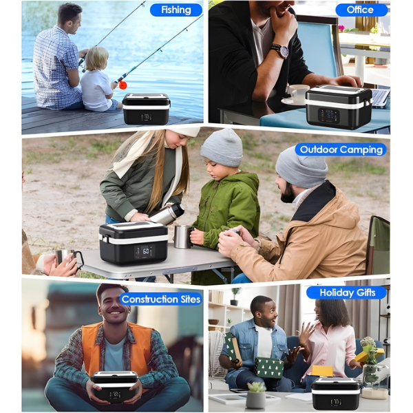 Cordless Electric Lunch Box for Adults, 8000mAh Rechargeable Auto Heated Lunch Box, 1L Portable Self-Heating Food Warmer for Office, Picnic, Car & Outdoor Use