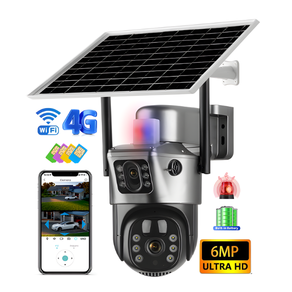 V380 Pro Dual Lens Alarm Linkage 6MP Solar Battery Powered Wifi Ptz Camera Outdoor Wireless CCTV 4g Sim Card Solar Camera