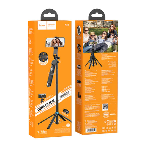 Premium Bluetooth Selfie Stick w/ 1.75m Quadpod, Camera Mount, Stabilizer, V5.2 Remote (K22)