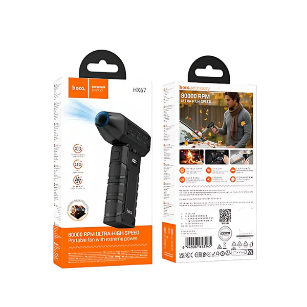 Portable High-Power Fan with 80,000 RPM Ultra-High Speed, Rechargeable Cooling Fan with Digital Display (HX67)