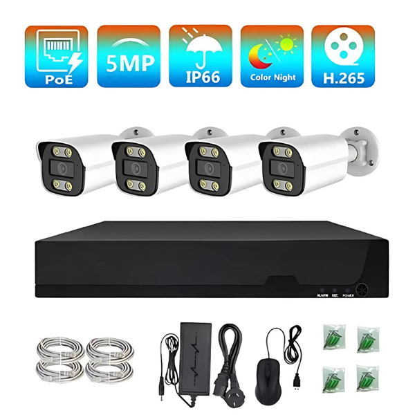4MP 4 Channel POE CCTV Security Camera System Full Color Night Vision